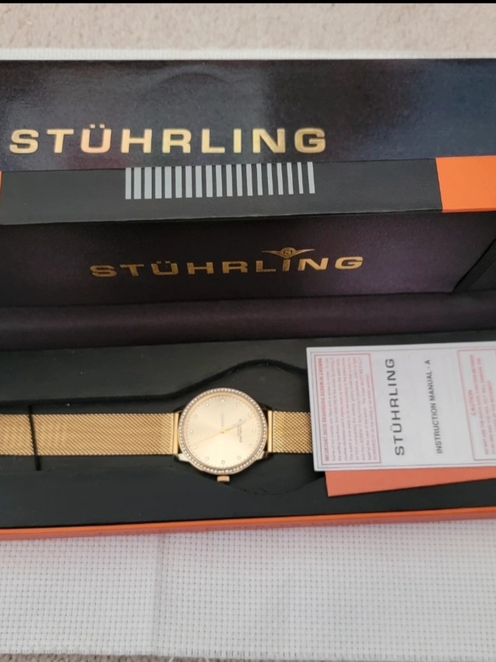 Stuhrling Original Gold Mesh Bracelet Ladies Watch
